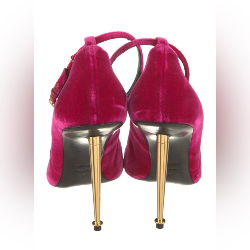 Tom Ford Fuchsia Pink Velvet Padlock Ankle Strap Pumps Gold Spike Heel 37 New - Picture 5 of 6
